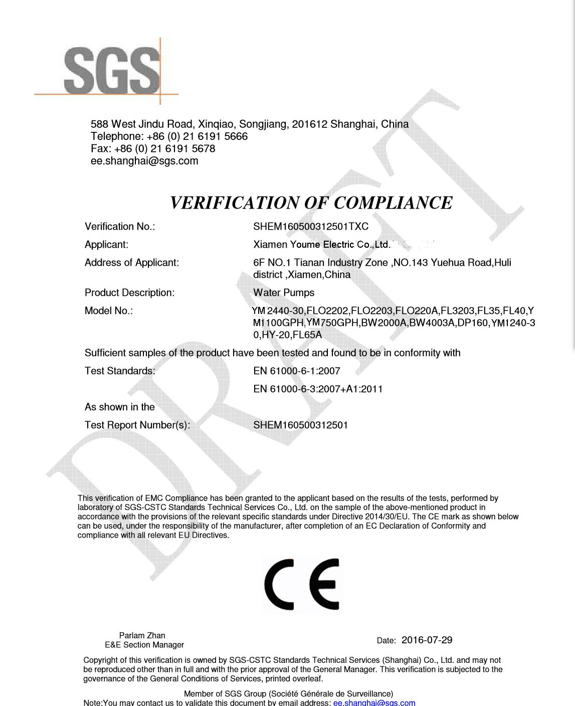 Obtenga el certificado CE / RoHs de SGS